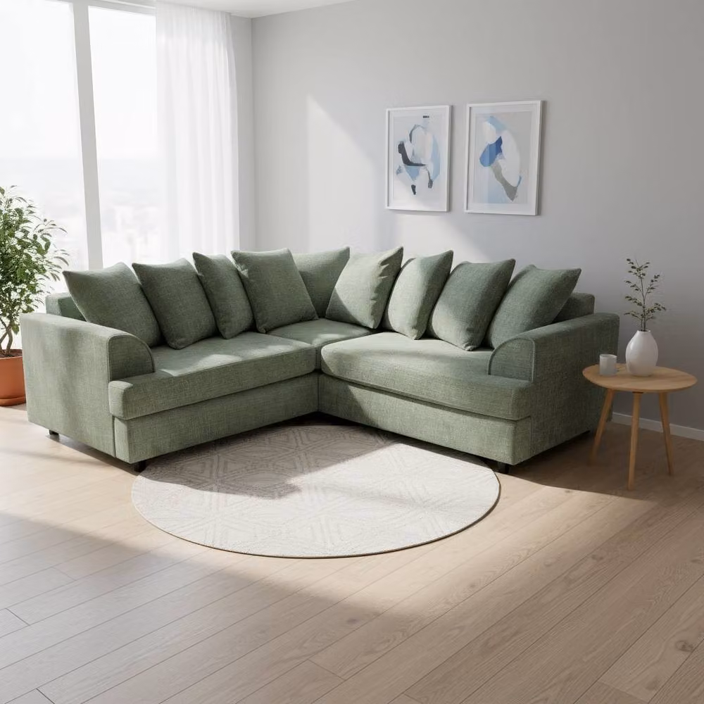 Abakus Direct Ferguson L-Shape Chenille Corner Sofa in Light Green – 2