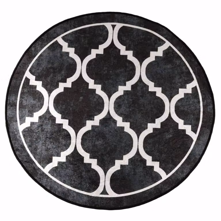Berkfield Home Washable Round Anti Slip Rug in Black and White, Diameter: 120 cm