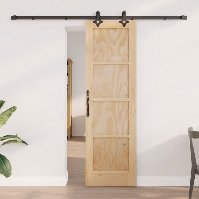 Berkfield Home Orkdal Minimalist Solid Wood Pine Sliding Door with Hardware Set in Beige
