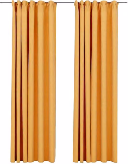 Berkfield Home Linen-Look Blackout Curtains with Hooks, 2 Pack, Yellow, W: 140 cm, H: 225 cm