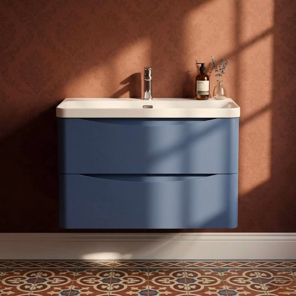 Balterley Arch Wall Hung 2 Drawer Bathroom Vanity with Ceramic Basin, Blue, W: 80 cm, D: 56.2 cm, H: 80 cm – 6