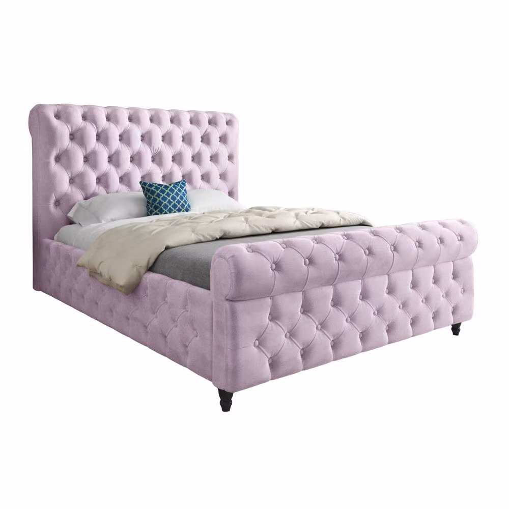 KDMD Tickencote Sleigh Upholstered Designer Bed Frame in Pink Soft Velvet, Size: Double (140 x 200 cm) – 2