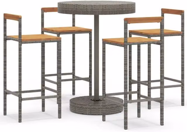 Berkfield Home 5 Piece Grey Poly Rattan and Solid Acacia Wood Garden Bar Set – 1