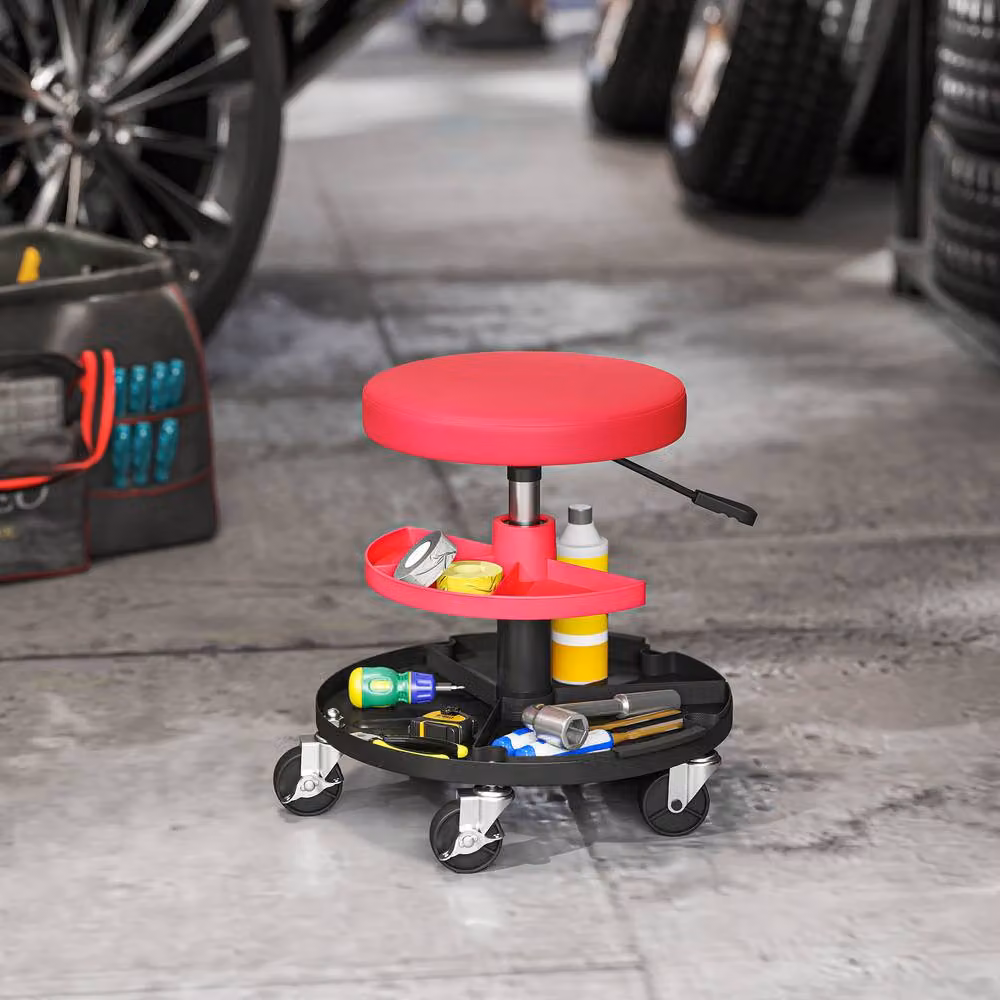 STILVORA Mechanic Stool with Storage Trays and Adjustable Height in Red – 2
