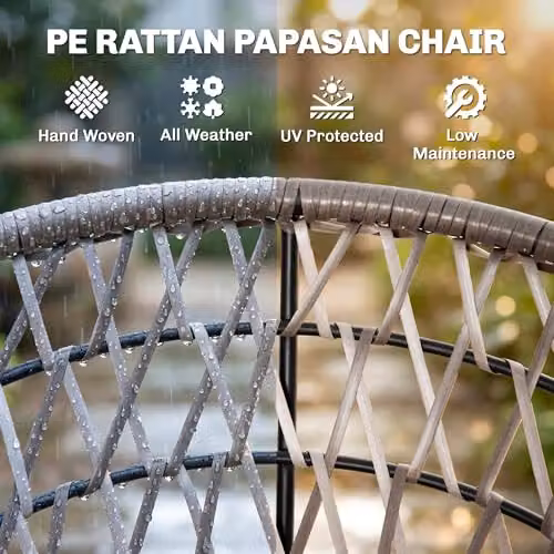 Outsunny 360 Swivel Rattan Moon Bowl Chair with Padded Cushion in Beige or Grey – 4