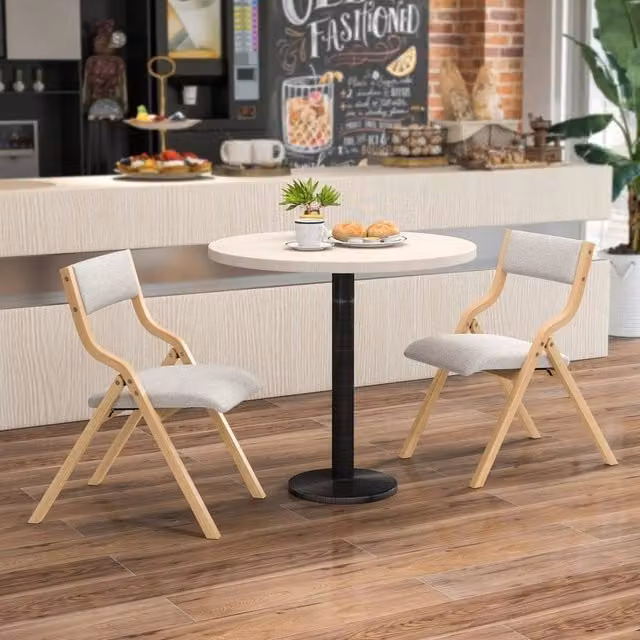 EONLION Set of 2 Grey Wooden Folding Dining Chairs with Armrests – 1
