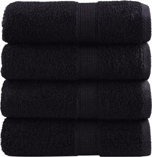 Berkfield Home SOLUND Premium Cotton Soap Towels, Black, 4 Pack, W/D/H: 30 x 30 x 30 cm, 600 gsm