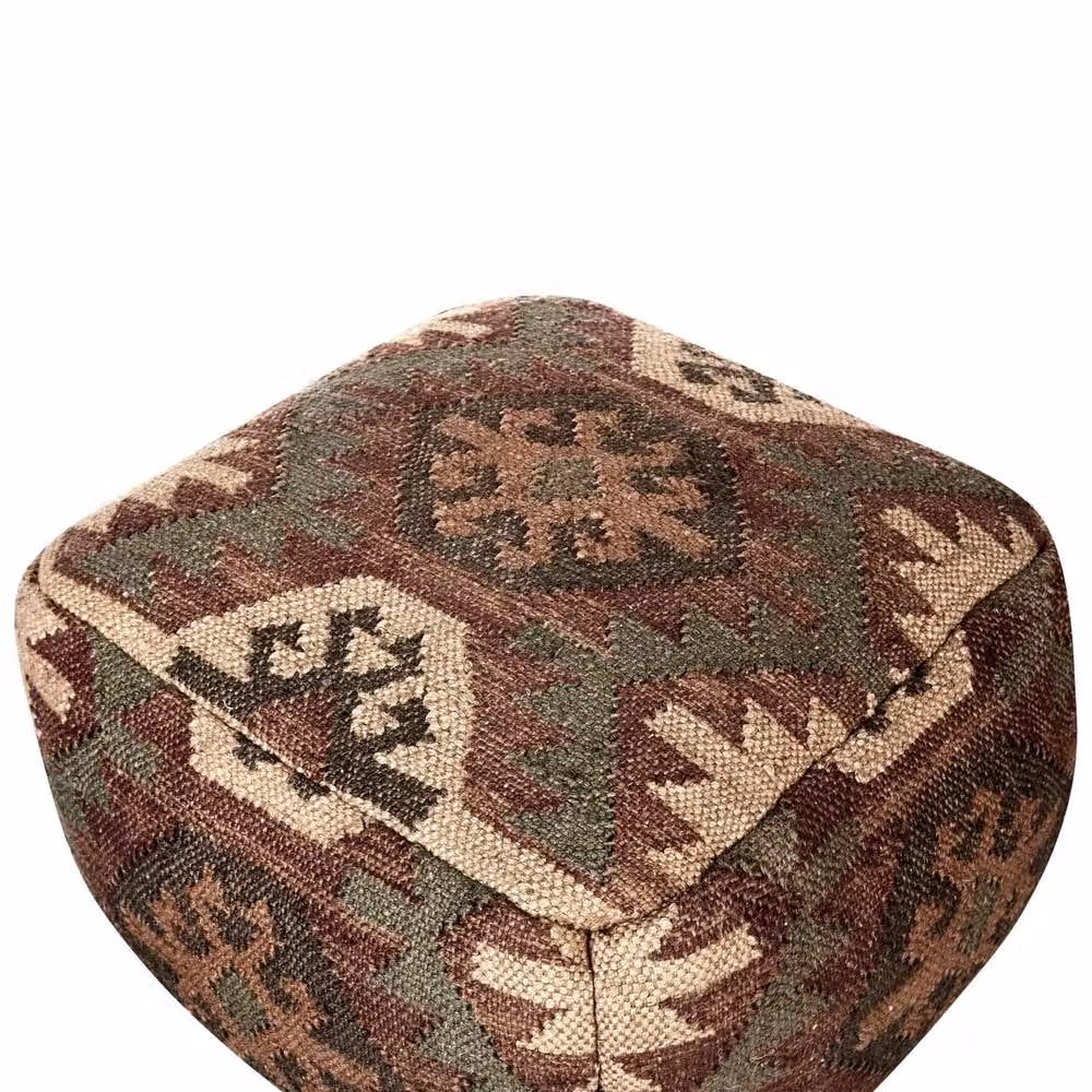Wyld and Coco Multicolour Geometric Jute and Wool Pouffe W: 50 cm, D: 50 cm, H: 30 cm – 3