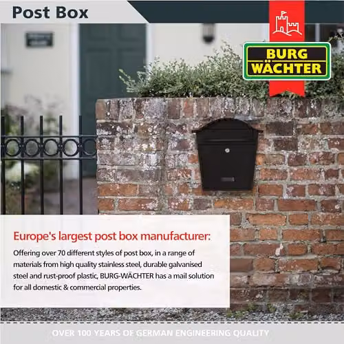 Burg-Wächter MB01BK Black Classic Wall Mounted Galvanised Steel Lockable Weatherproof Post Box W: 36 cm, H: 37 cm, D: 13 cm – 4