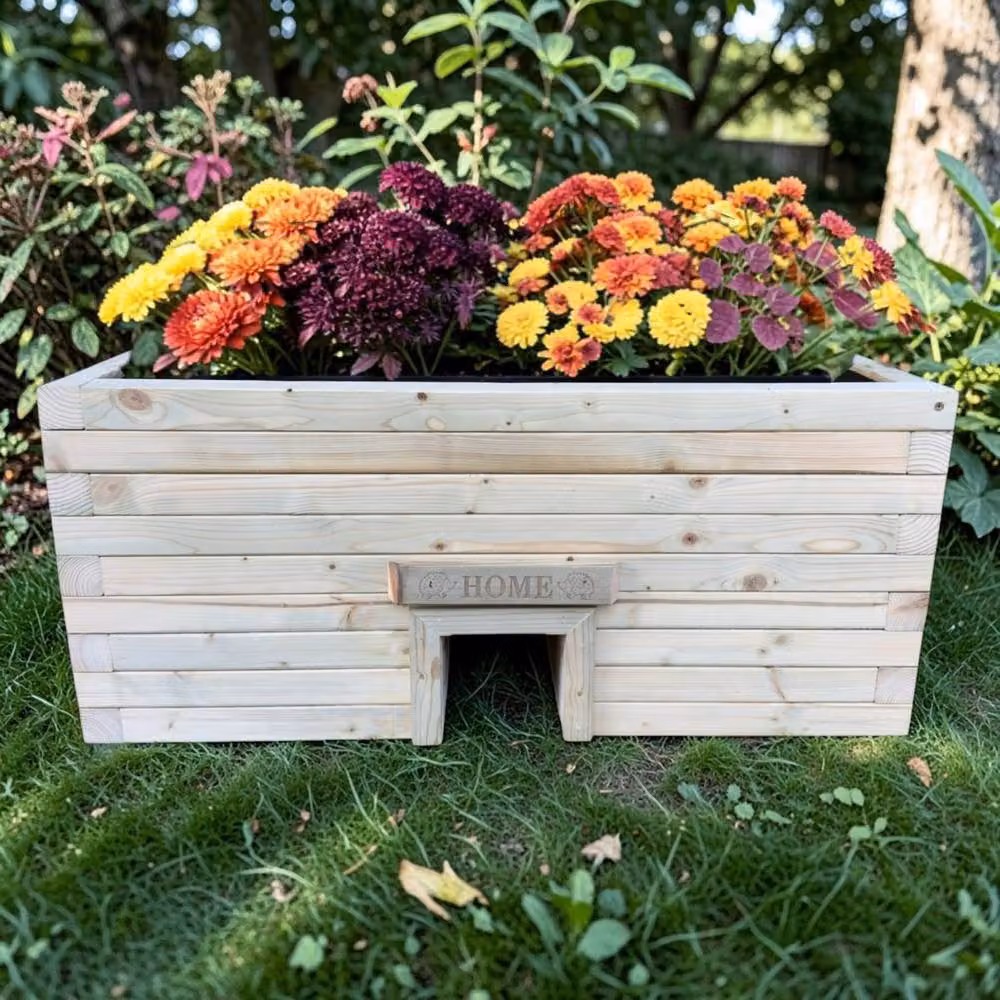 Buttercup Farm Wooden Hedgehog Hide Garden Planter Trough in Brown, W: 40 cm, D: 40 cm, H: 40 cm – 2