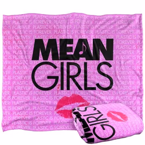 LOGOVISION Mean Girls (2024) Musical Logo Super Soft Fleece Throw Blanket in White and Pink, W/D/H: 152 x 127 cm – 1