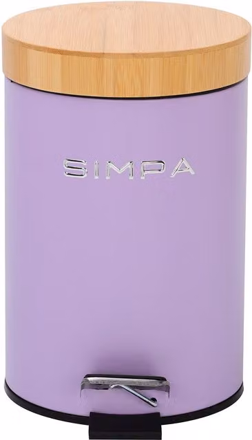 Simpa 3L Soft-Closing Pedal Dustbin with Bamboo Lid in Purple