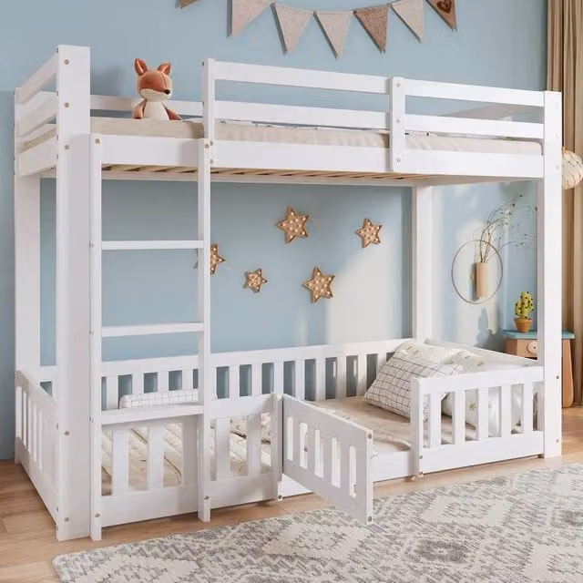 Rolipo White Solid Wood Bunk Bed for Children with Safety Fences, W/D/H: 90 x 190 cm – 1