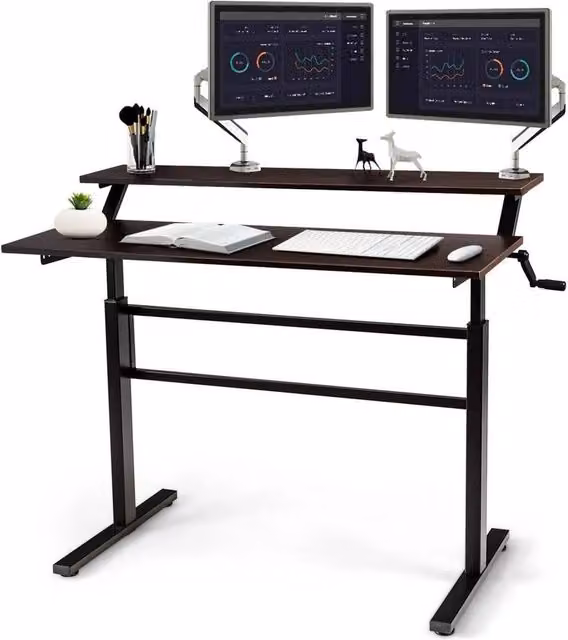 KORVIXA Height Adjustable Two-Tier Computer Desk in Brown