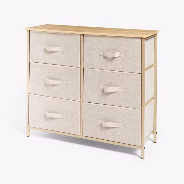 OHS Brooklyn 6-Drawer Fabric Chest Organiser Storage in Beige
