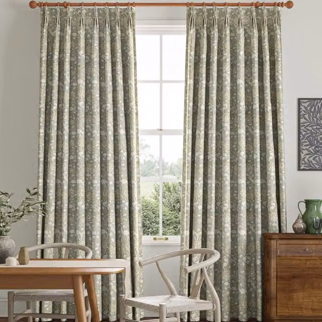 William Morris At Home Made to Measure Blackout Floral Cotton Satin Curtain in Green