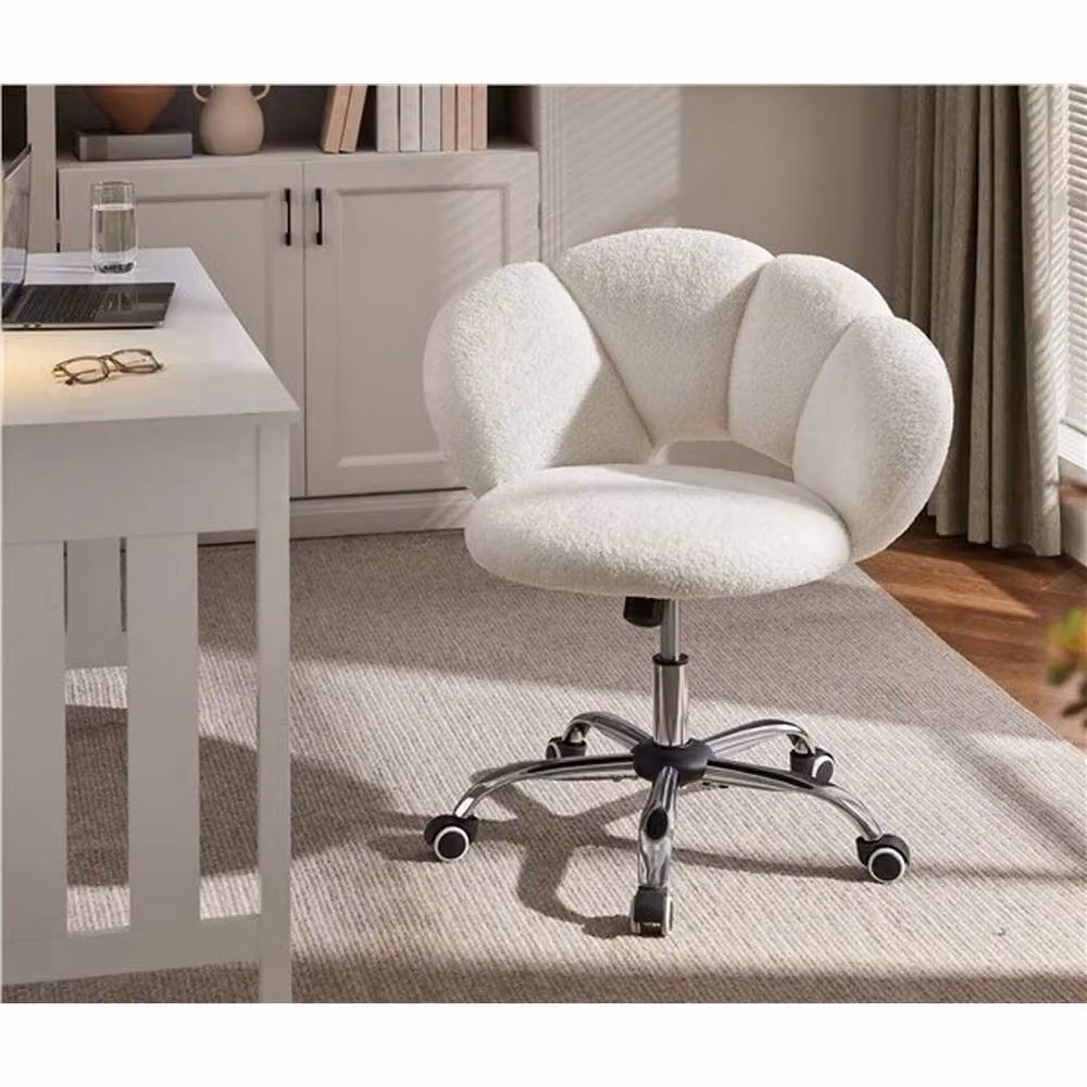 KORVIXA White Bouclé Cloud-Shaped Swivel Desk Chair and Makeup Vanity Chair – 4