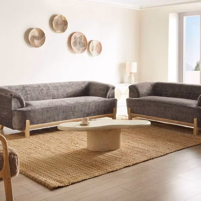 Wyld and Coco 5-Seater Sofa Set in Brown or Grey Fabric with Armrests – 1
