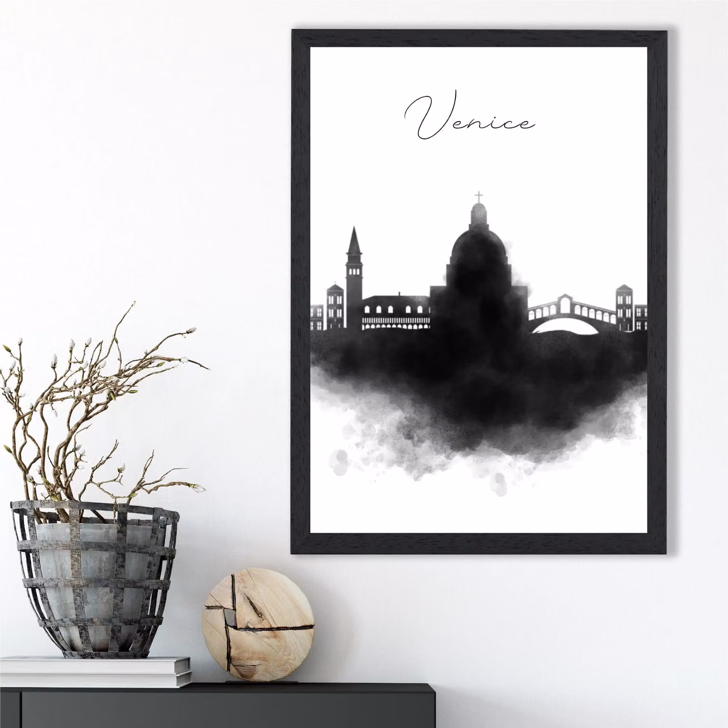 ARTZE Venice Watercolour Skyline City Framed Print, Black Frame, A2 – 2