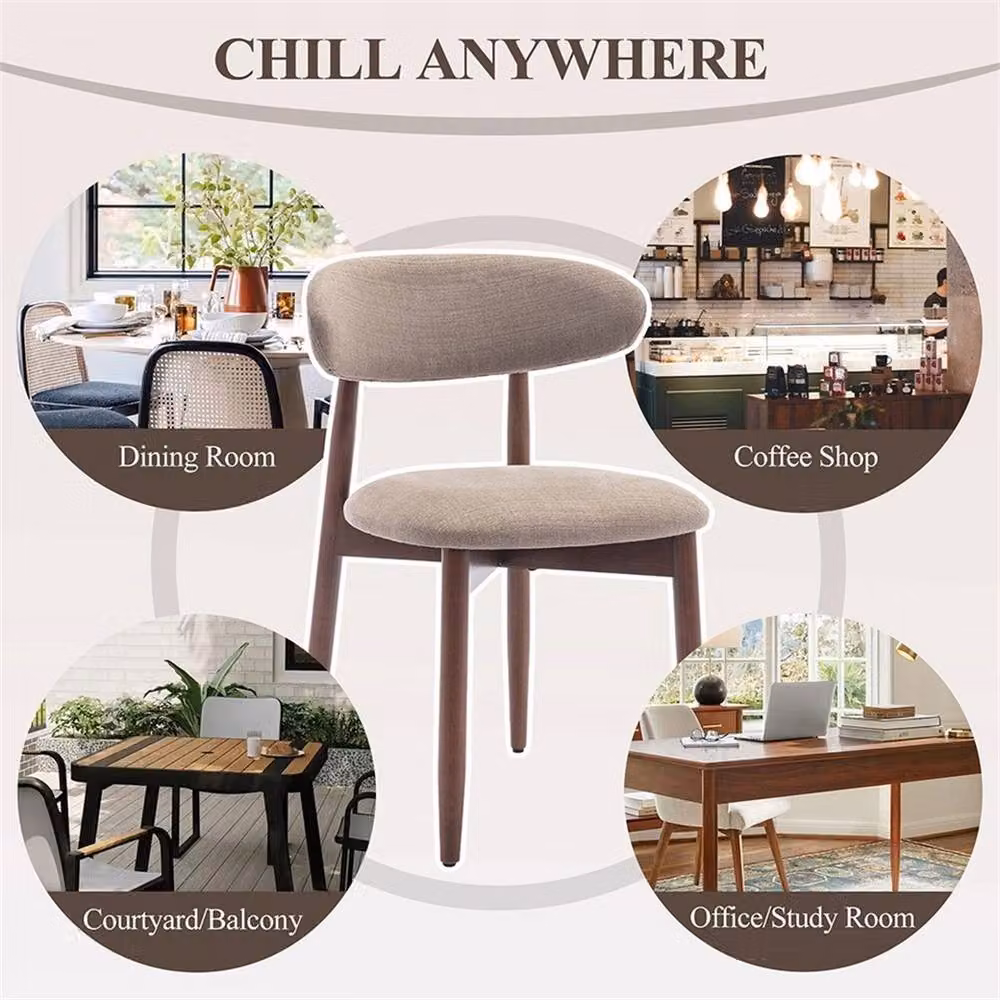 Nordara Set of 2 Grey Fabric Upholstered Solid Wood Dining Chairs with Curved Back – 3