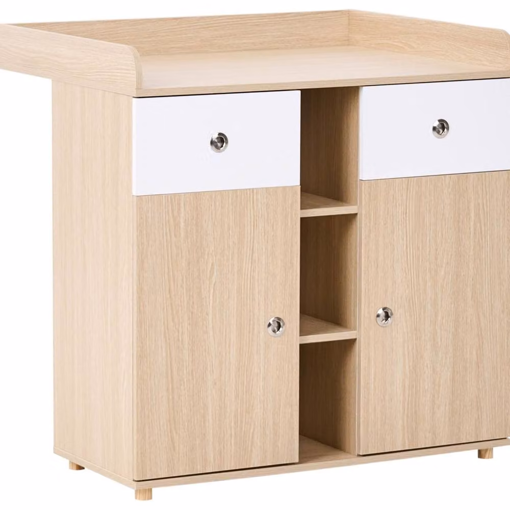 Wyld and Coco Scandinavian Nursery Changing Table Dresser in Light Brown with Shelves and Drawers – 2