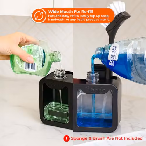 Innoteck Sink Organiser Set in Black with Dual 350ml Soap Dispensers, Sponge Holder and Removable Drip Tray – 3