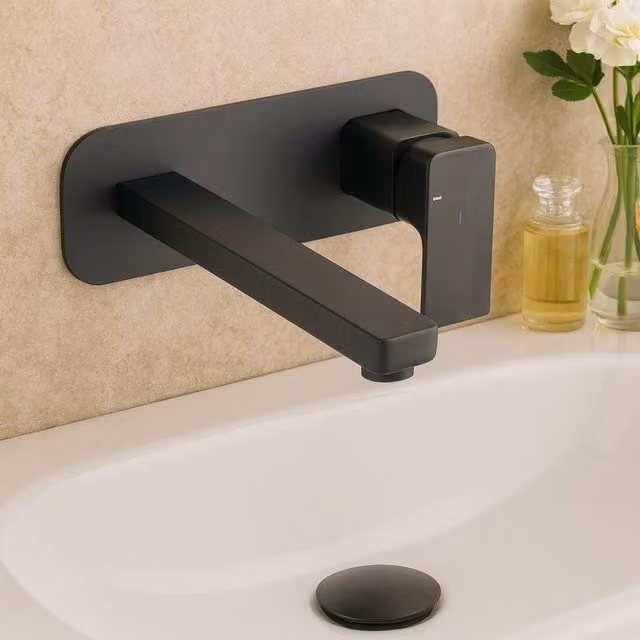 Bathroom Kingdom Quadrado Matt Black Square Wall Mounted Single Lever Basin Mixer Tap