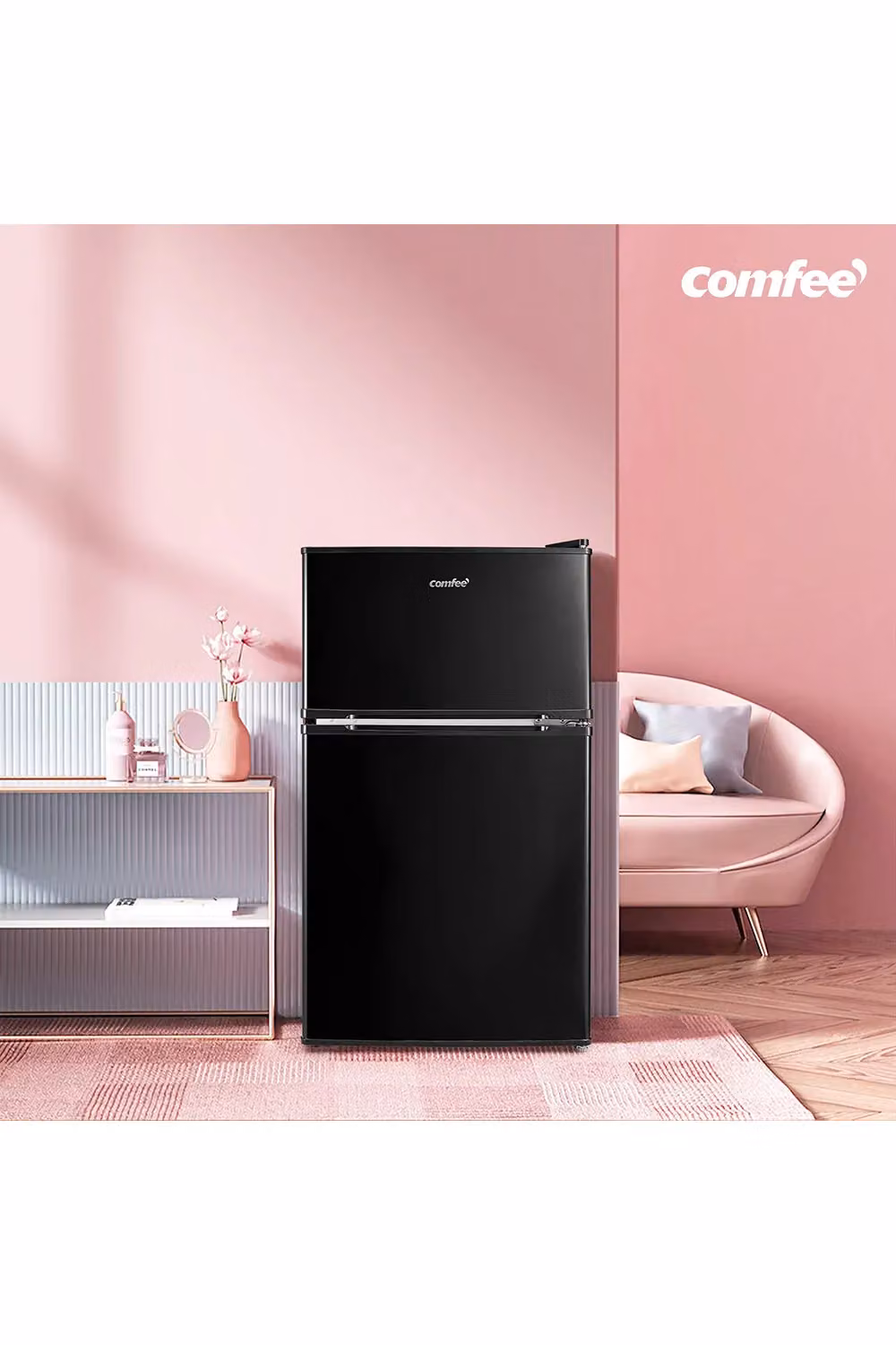 Living and Home 87L 2-Section Freestanding Fridge Freezer in Black with LED Interior Light and Removable Glass Shelves – 2