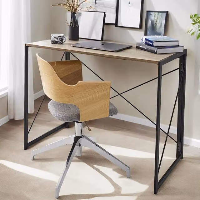 House Of Home Multifunction Folding Computer Desk in Brown MDF and Metal