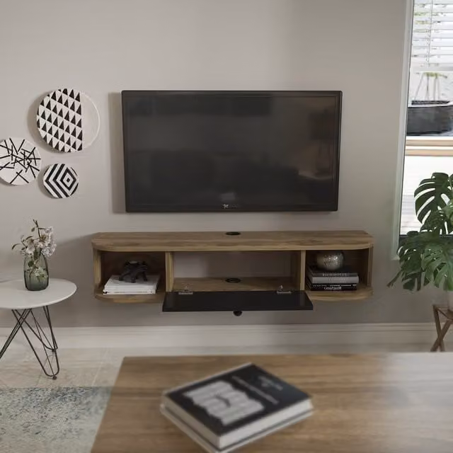 Decorotika Ibarra Wall Mounted Floating TV Unit in Black and Grey with Abstract Pattern