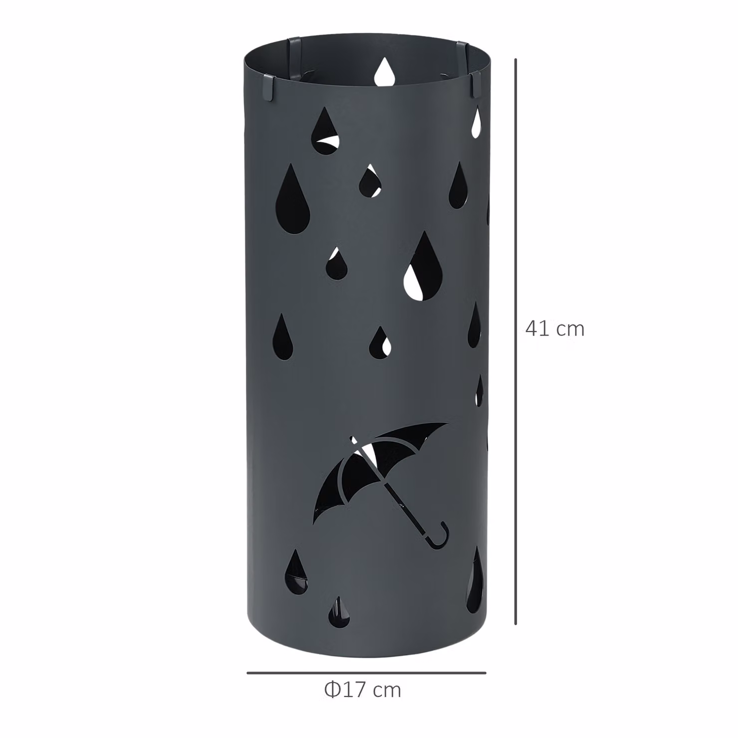 HOMCOM Circular Umbrella Stand with Hooks and Removable Water Tray, Dark Grey – 3