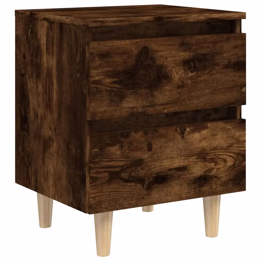 Berkfield Home Bed Cabinets with Solid Wood Legs, 2 Pieces, Smoked Oak Brown, W: 40 cm, D: 35 cm, H: 50 cm – 4