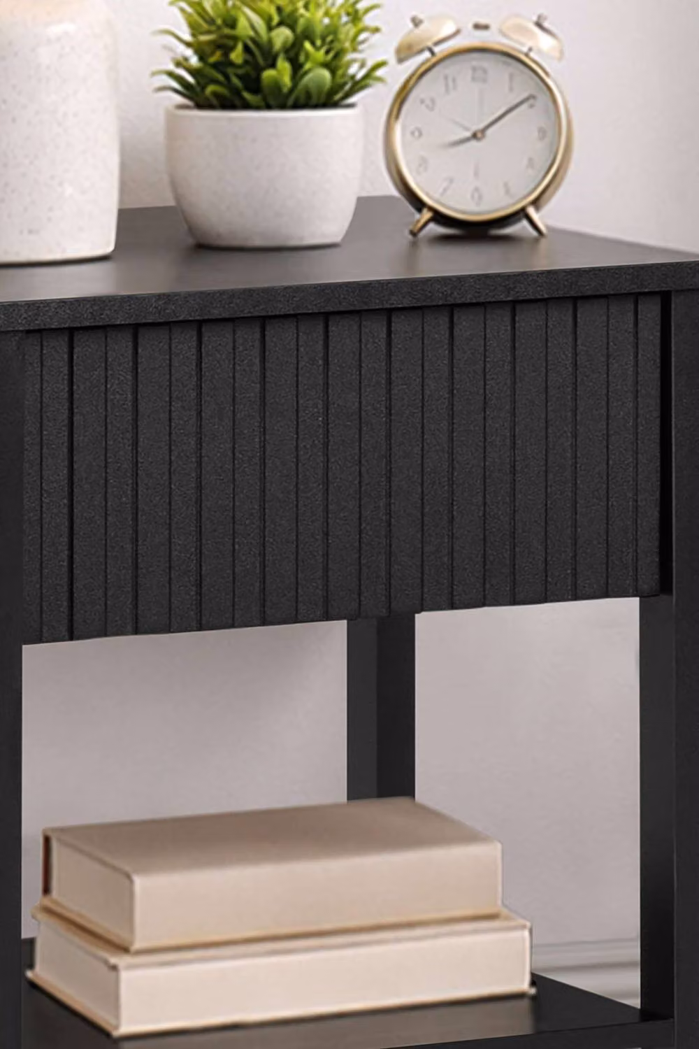 Birlea Axis 1 Drawer Fluted Bedside Cabinet Black W/D/H: 40 x 45 x 54 cm – 2