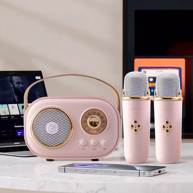 Kidkid Portable Retro Bluetooth Karaoke Machine Speaker - Pink