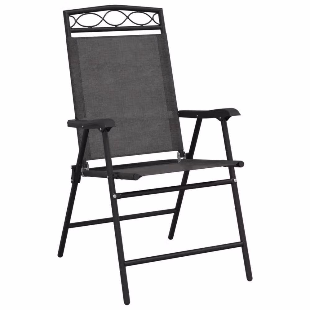 Berkfield Home Set of 2 Folding Garden Chairs in Melange Grey Steel and Textilene – 4