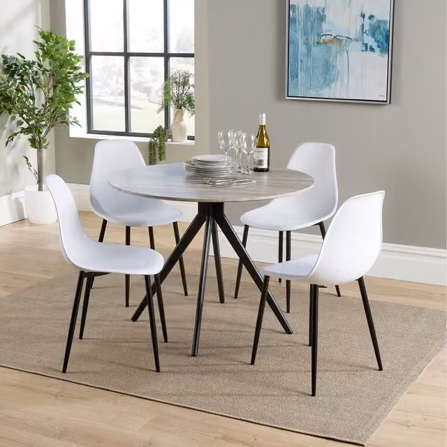 Core Products Ltd Aspen Round Dining Table and Four Plastic Curve Chair Set, White, Diameter: 100 cm