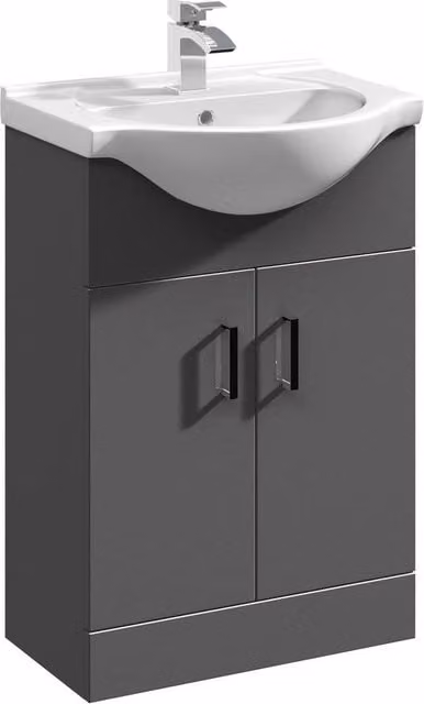 Balterley Modern Floor Standing Bathroom Vanity Unit with Basin and 2 Soft Close Doors, Grey, W: 55 cm, D: 30.487 cm, H: 83.6 cm
