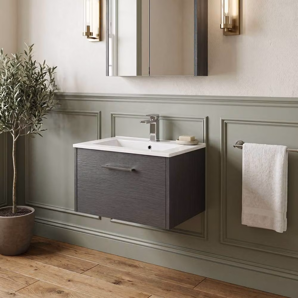 Balterley Winshill 1 Drawer Vanity Basin Unit, Dark Grey Woodgrain, Width: 60 cm – 2
