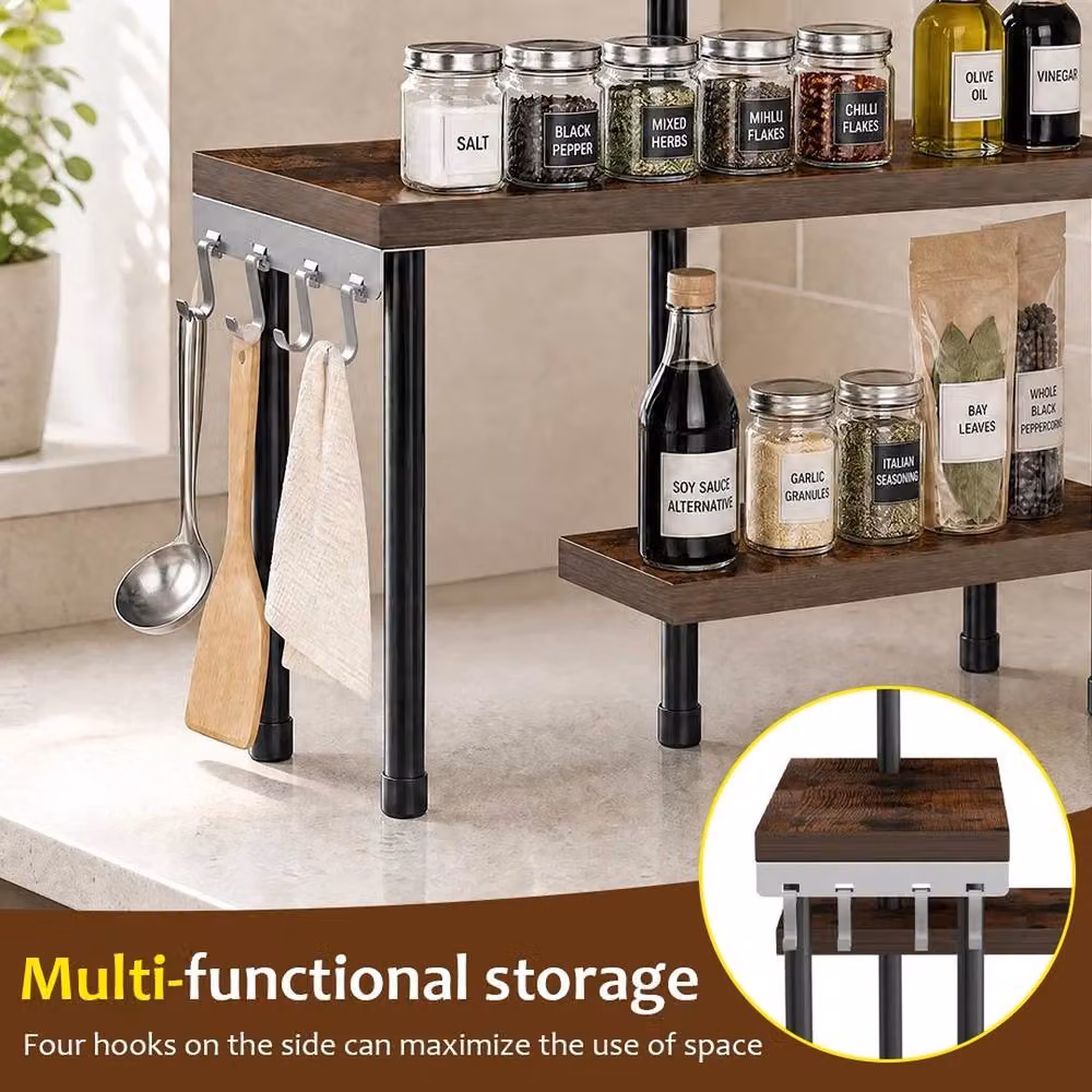KORVIXA 3-Tier Industrial Corner Countertop Organizer in Brown – 5