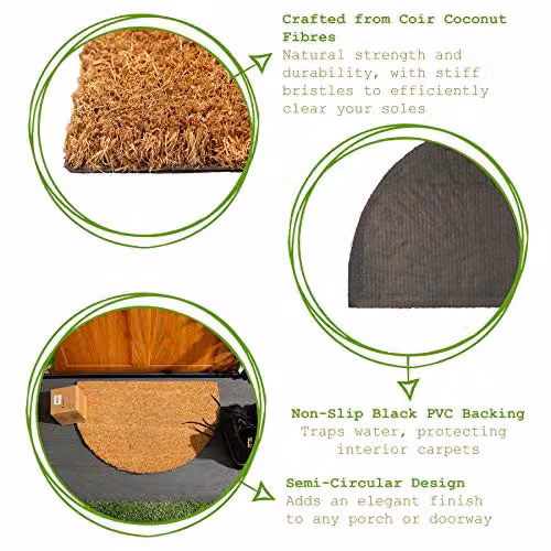 Nicola Spring Half Moon Coir Door Mat, Brown, W: 60 cm, D: 40 cm – 3