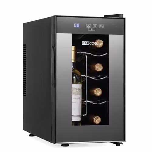 Subcold Barcool VINO8 Countertop Wine Fridge, Black, 8 Bottle Capacity, Single-Zone Thermoelectric Cooler with Glass Door and LED Interior Light, W/D/H: 46.5 x 25.8 x 50.8 cm – 8