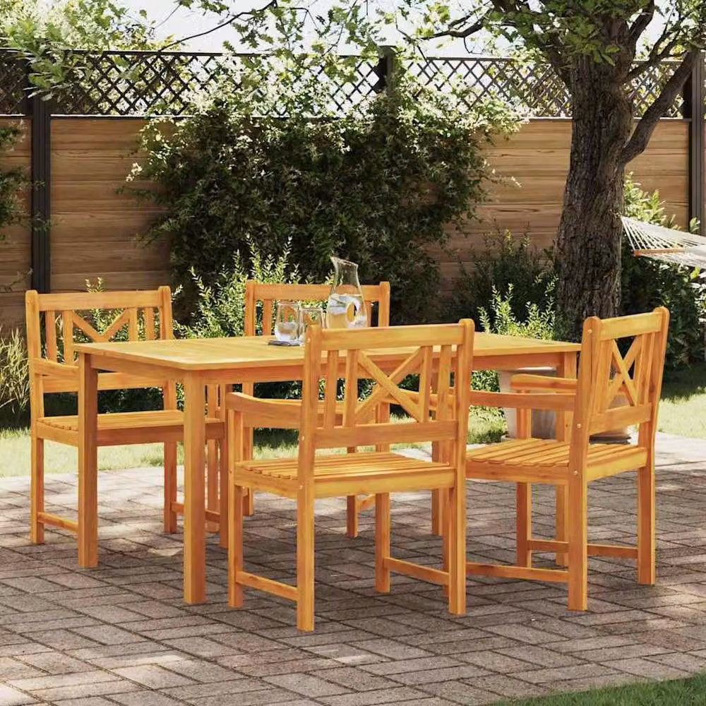 Berkfield Home 5 Piece Garden Dining Set in Brown Solid Acacia Wood – 2