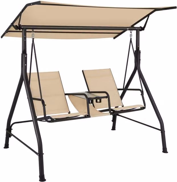 Costway 2 Person Outdoor Patio Loveseat Swing with Adjustable Canopy in Beige – 1