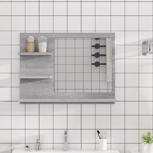 Berkfield Home Sonoma Grey Wall Mounted Bathroom Mirror, W: 60 cm, D: 10.5 cm, H: 45 cm – 1