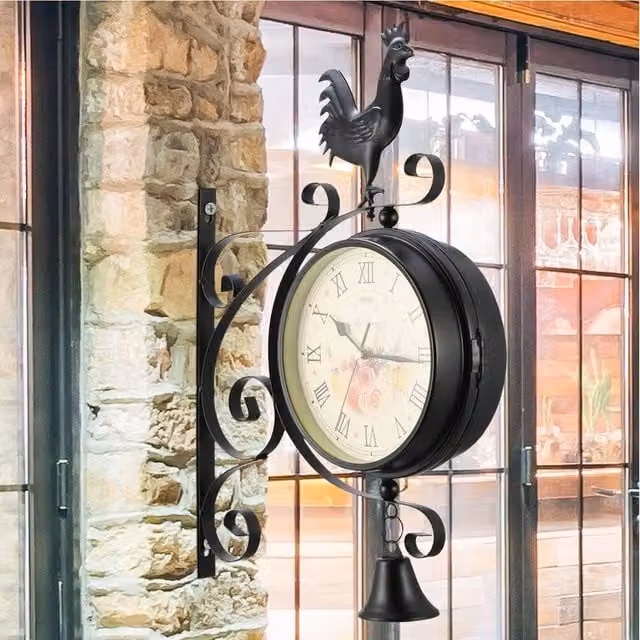 KORVIXA Retro Round Double Sided Metal Outdoor Garden Wall Clock in Black, Diameter: 100 cm – 1