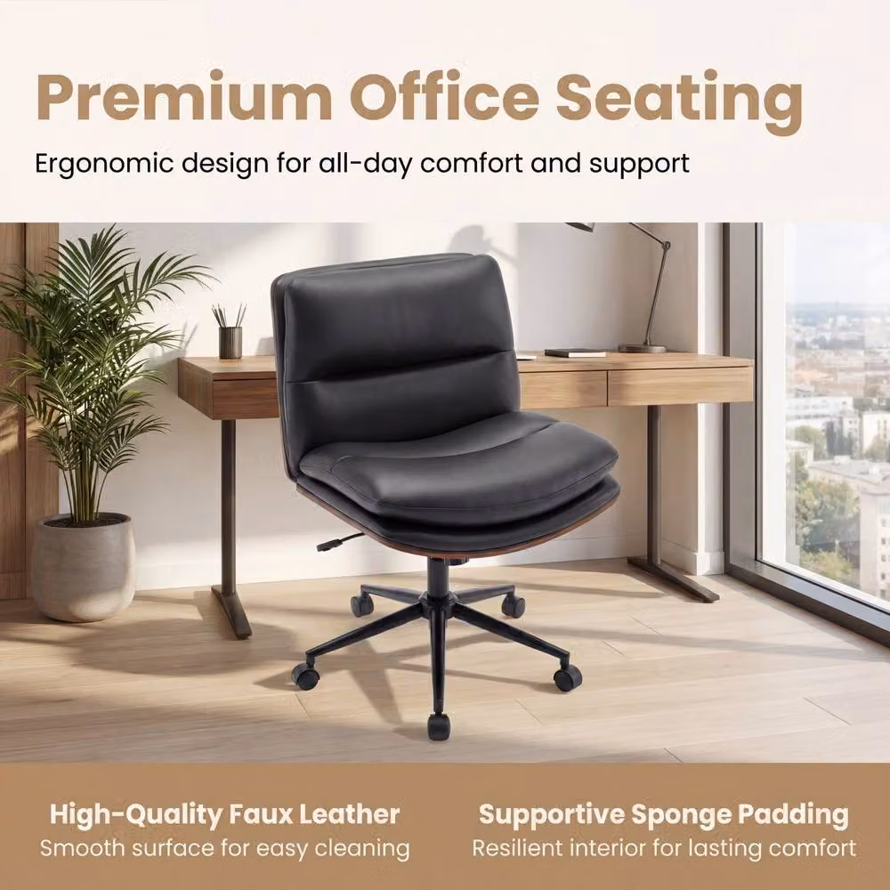 Costway Armless Swivel Office Chair in Black with Height Adjustment and Castors – 10