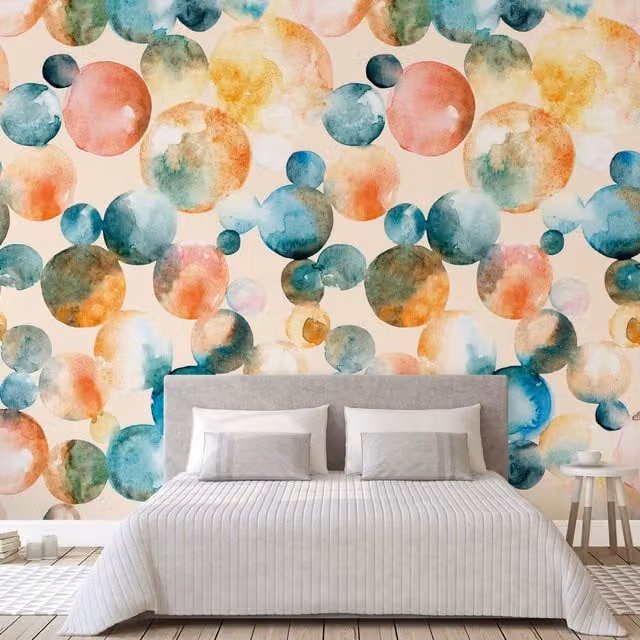 Grandeco Abstract Planets Repeatable Mural Wallpaper in Multicolour and Yellow