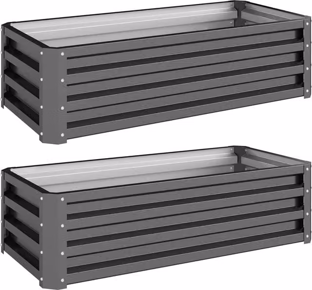 Outsunny Set of Two Galvanised Steel Raised Planter Boxes, Grey, W: 110 cm, D: 50 cm, H: 30 cm – 1