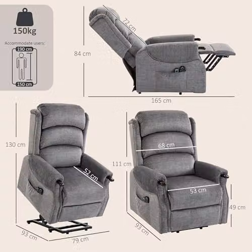 HOMCOM Power Lift Recliner Chair with Massage, Heat, and Vibration in Light Grey – 3