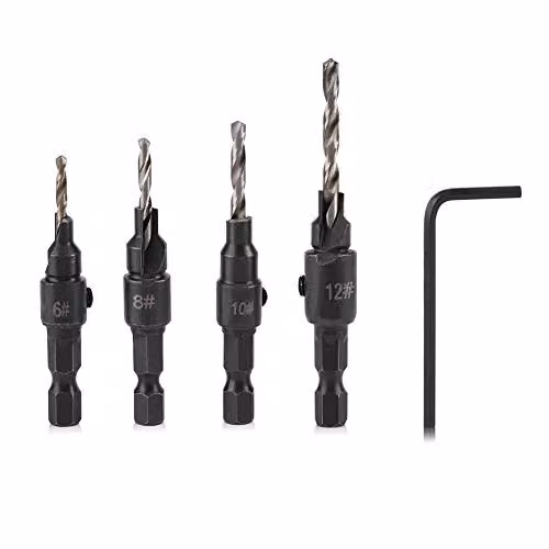 Lumberjack Quick Change 1/4" Hex Shank Adjustable Countersink Drill Bit Set, Black, HSS Stainless Steel